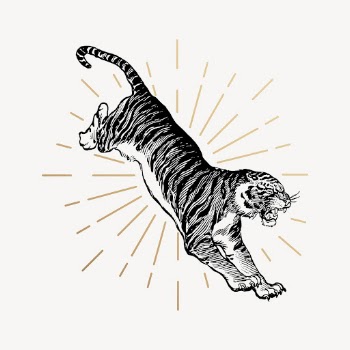 Jumping tiger clipart, vintage wildlife | Free Vector Illustration - rawpixel