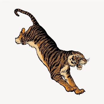 Jumping tiger collage element, vintage | Free Vector Illustration - rawpixel