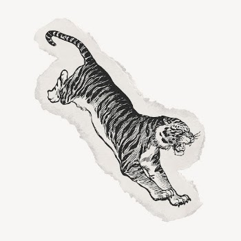 Jumping tiger drawing, ephemera torn | Free Photo Illustration - rawpixel
