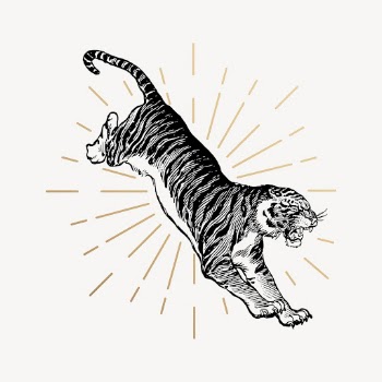 Jumping tiger drawing, vintage wildlife | Free PSD Illustration - rawpixel