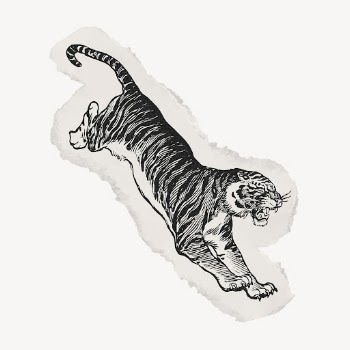 Jumping tiger ephemera ripped paper | Free Vector Illustration - rawpixel