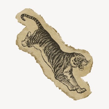 Jumping tiger ephemera ripped paper | Free Vector Illustration - rawpixel
