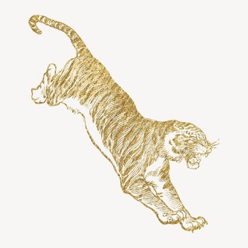 Jumping tiger gold sticker, aesthetic | Free Vector Illustration - rawpixel