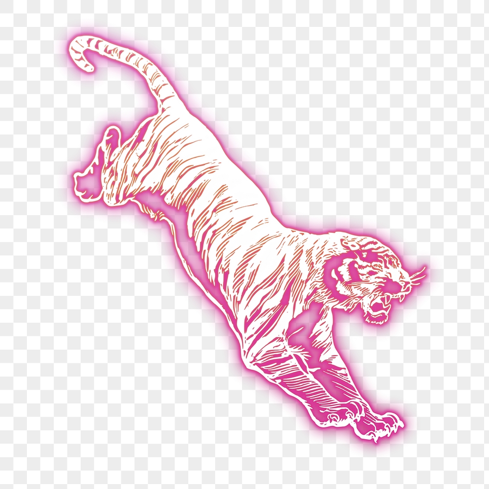 Jumping tiger png sticker, pink | Free PNG - rawpixel