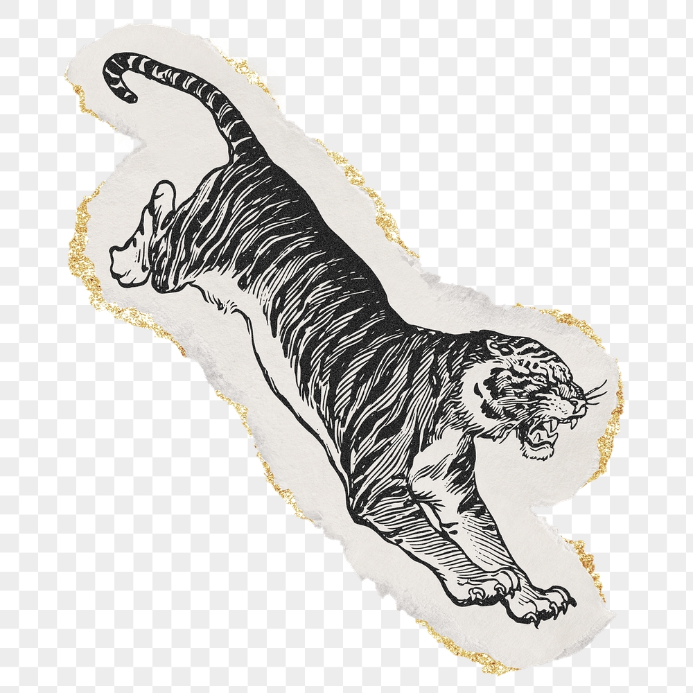 Jumping tiger png sticker, ripped | Free PNG Illustration - rawpixel