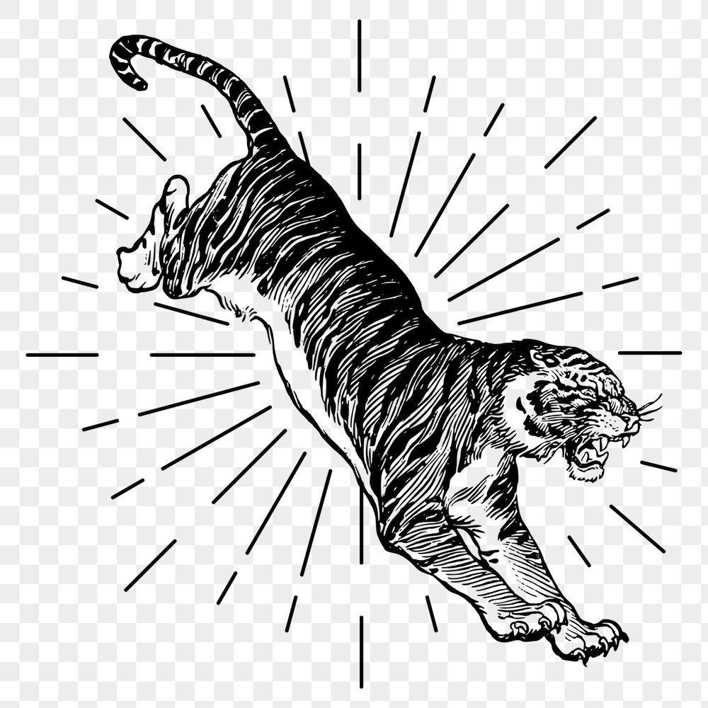 Jumping tiger png sticker, vintage | Free PNG Illustration - rawpixel