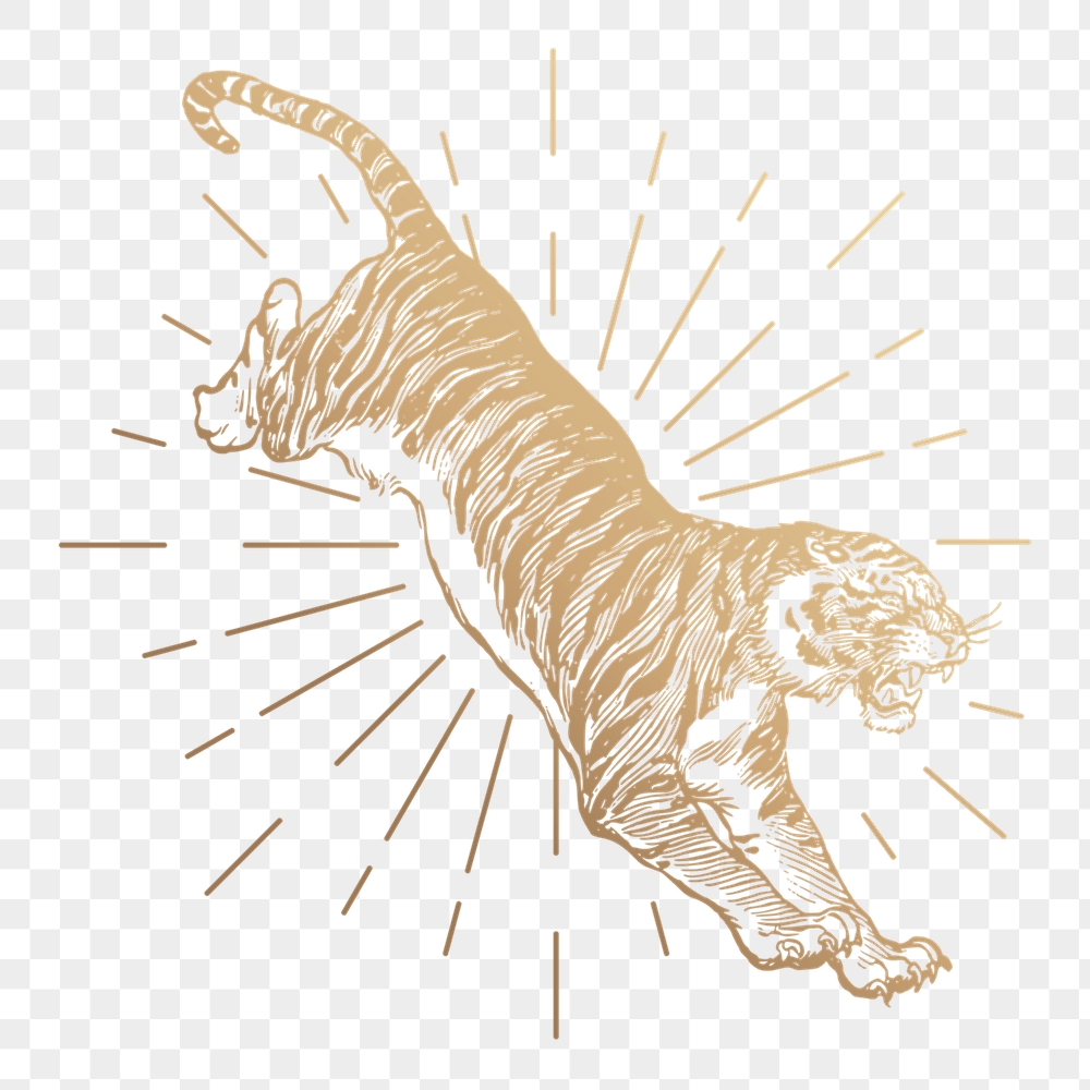 Jumping tiger png sticker, vintage | Free PNG Illustration - rawpixel