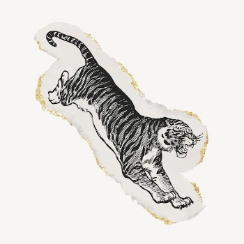 Jumping tiger ripped paper clipart, | Free Vector Illustration - rawpixel