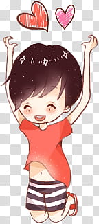 Jungkook Sticker, girl jumping with heart on head transparent background PNG clipart