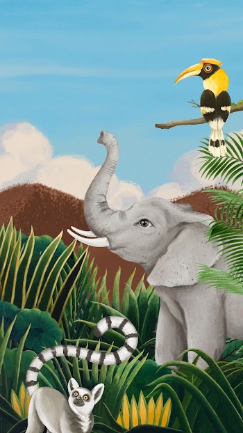 Jungle animals iPhone wallpaper, drawing | Free Photo Illustration - rawpixel