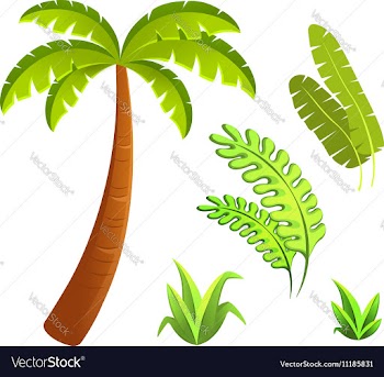  					Jungle leaves and grass elements set vector image														