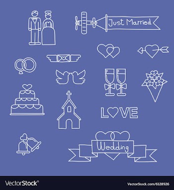 Just married hand drawn icons vector image