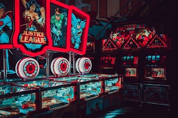 Justice League themed arcade room