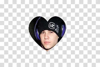 Justin Bieber hearts, black and purple corded headphones transparent background PNG clipart
