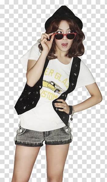K Pop idols, woman wearing red-framed sunglasses transparent background PNG clipart