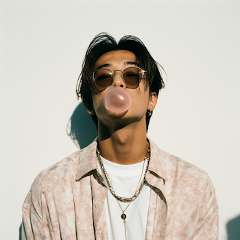 K-Pop Male Artist Chewing Bubble Gum