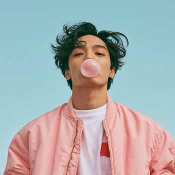 K-Pop Male Artist Chewing Bubble Gum