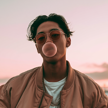 K-pop Male Model Chewing Bubble Gum