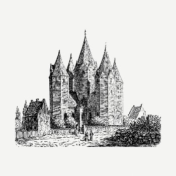 Kallundborg church drawing, vintage illustration | Free PSD - rawpixel