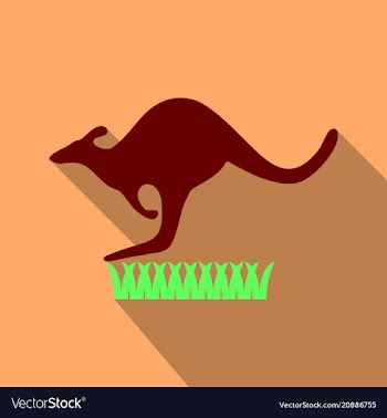 Kangaroo is running on grass in flat style with vector image