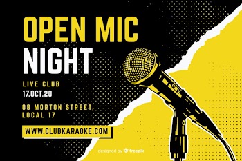 Karaoke banner template hand drawn microphone Free Vector