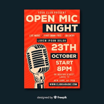 Karaoke poster template hand drawn microphone Free Vector