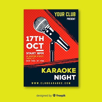 Karaoke poster template hand drawn microphone Free Vector