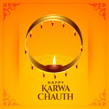 Karwa chauth festival celebration card with diya Free Vector