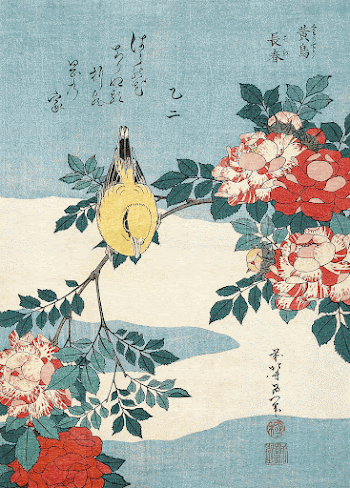 Katsushika Hokusai&rsquo;s warbler and roses | Free Photo Illustration - rawpixel