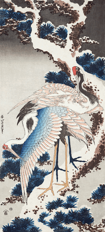 Katsushika Hokusai's cranes on a snowy | Free Photo Illustration - rawpixel
