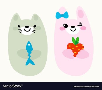 kawaii animals cat and bunny isolated