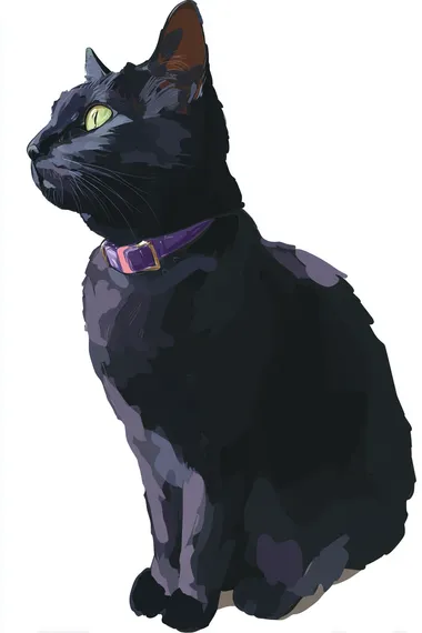 Kawaii Black Cat Illustration in Gouache Style Kawaii Black Cat Illustration in Gouache Style