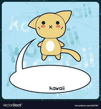  					Kawaii card with cute cat on the grunge background vector image														