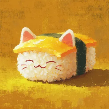 Kawaii Cat Face Tamago Sushi Illustration Kawaii Cat Face Tamago Sushi Illustration