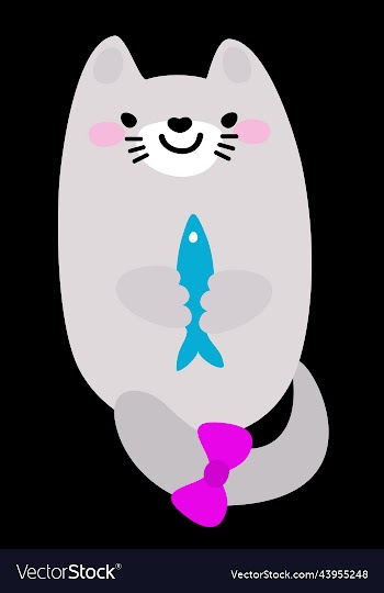 kawaii cat with fish