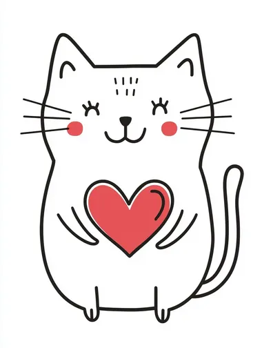 Kawaii Cat with Heart Coloring Page Kawaii Cat with Heart Coloring Page