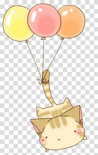 Kawaii Cats, brown cat riding a balloon art transparent background PNG clipart