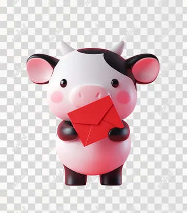 Kawaii Cow: Adorable Character in Red Envelope Delight