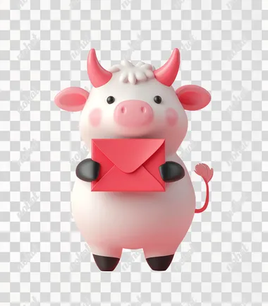 Kawaii Cow with Red Envelope: A Charming Character Illustration
