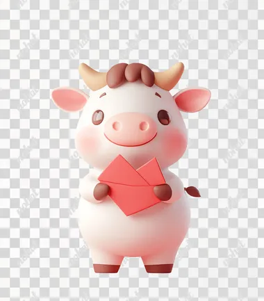 Kawaii Cow with Red Envelope: A Charming Character Illustration