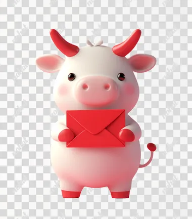 Kawaii Cow with Red Envelope: A Charming Character Illustration
