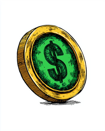 Kawaii Gold Coin with Green Dollar Sign