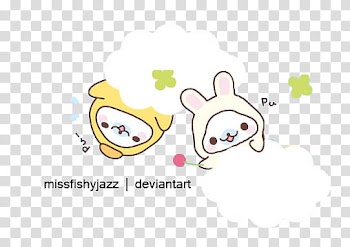 Kawaii Paradise, white clouds with two animals illustration transparent background PNG clipart