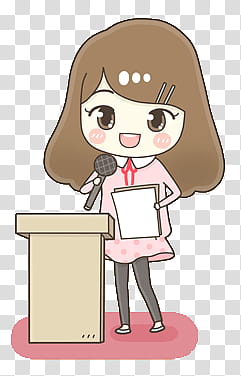 Kawaii People, girl speaking near podium illustration transparent background PNG clipart