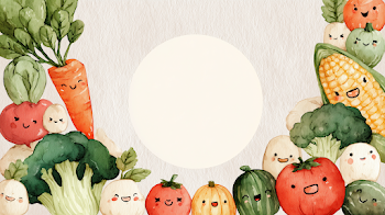 Kawaii Vegetable Characters with Empty Center Circle