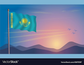 kazakhstan flag in the morning sun