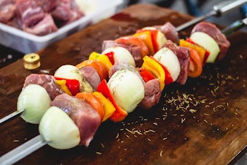 Kebab on Brown Wooden Chopping Board