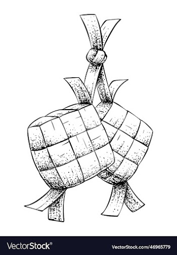ketupat hand drawn in black and white color