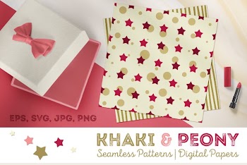 Khaki & Peony Patterns | Seamless Digital Papers