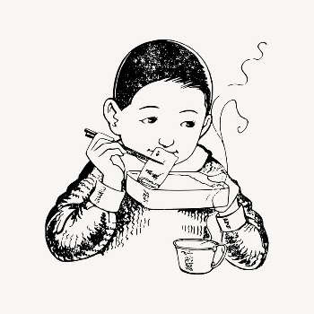 Kid eating lunch clipart, drawing | Free Vector Illustration - rawpixel